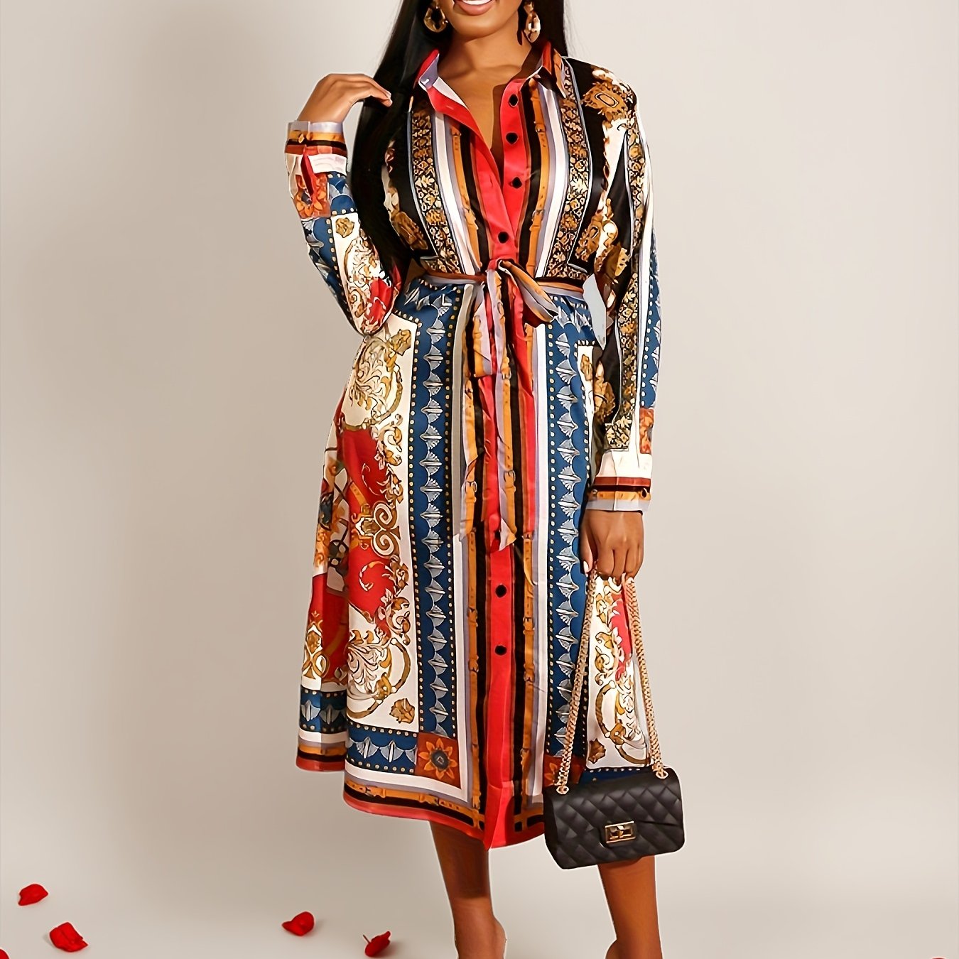 Marigold - Mid-Calf Long Sleeve Shirt Dress