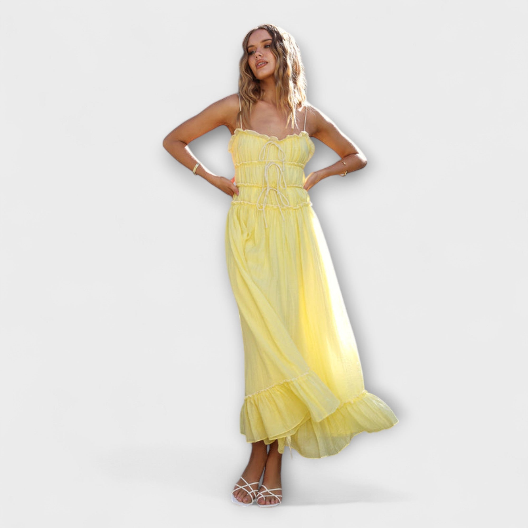 Celine - Ruffled Hem Sleeveless Midi Dress