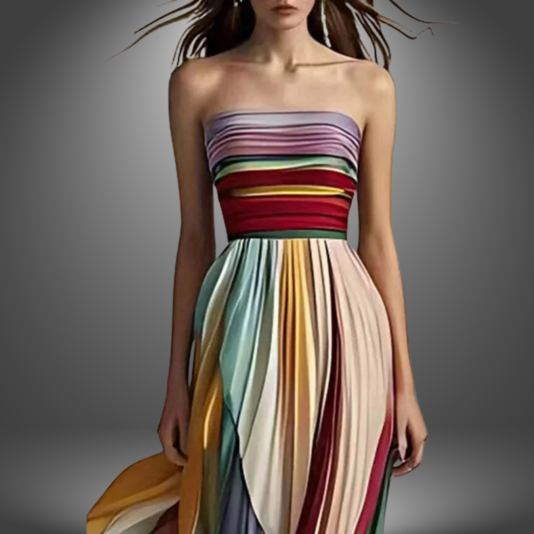 Clover - Chic Rainbow Off-Shoulder Party Dress