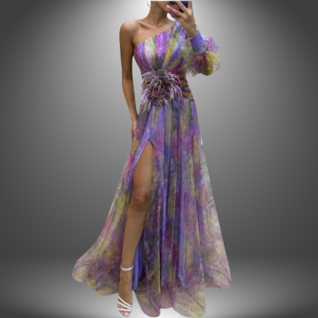 Indigo - Elegant One-Shoulder Tie-Dye Party Dress