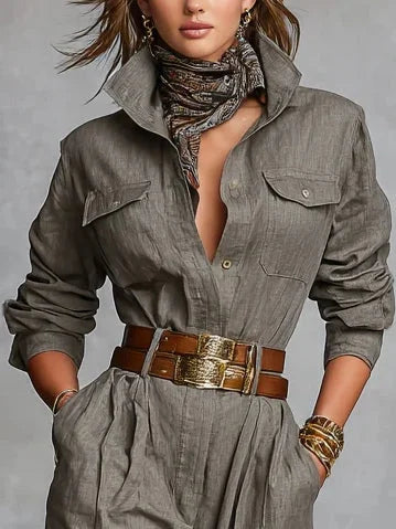 Magda | Cotton-Linen Long Sleeve Jumpsuit