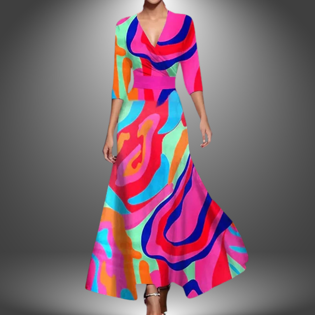 Zora - Flattering V-Neck Half Sleeve Boho Maxi Dress