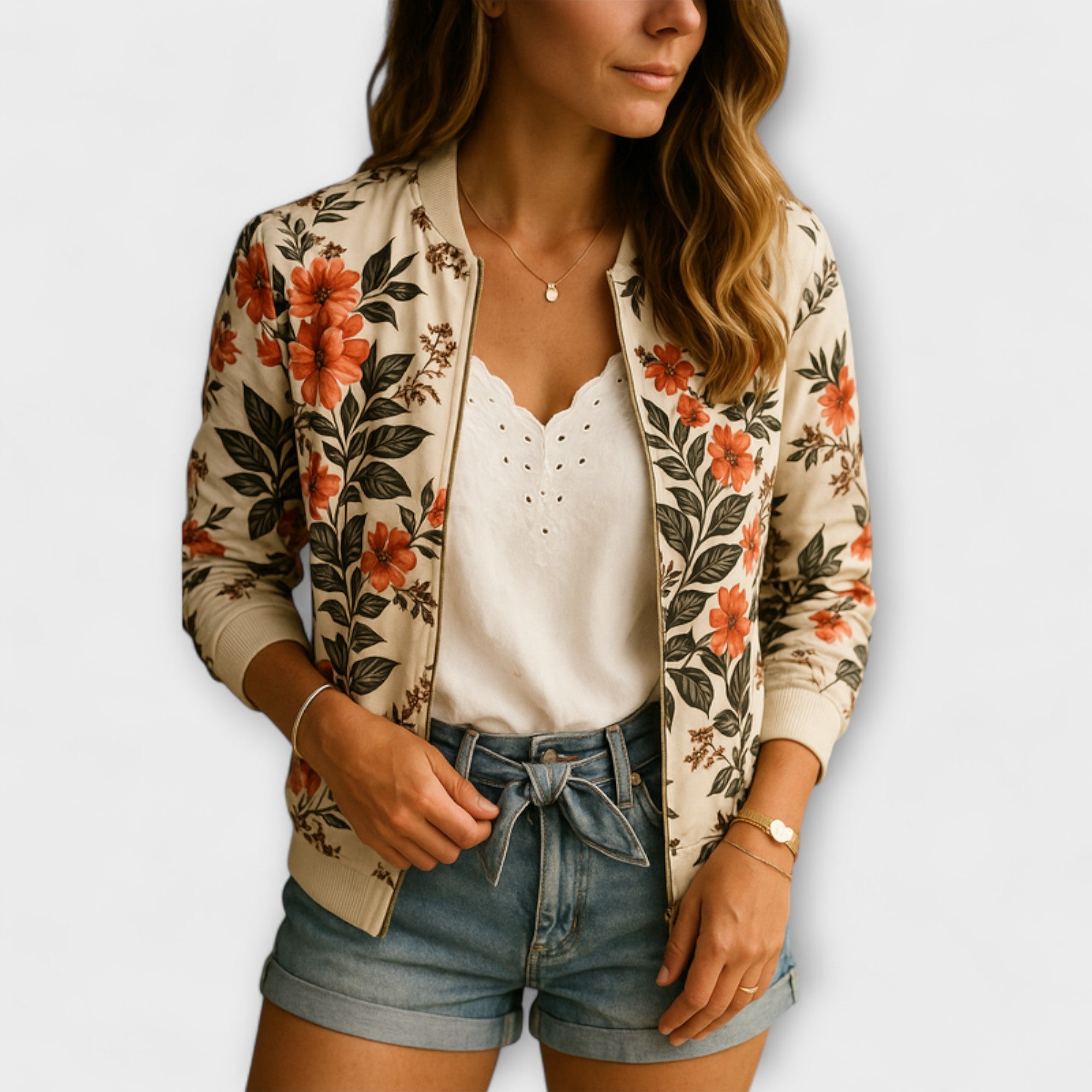 Kaelin - Elegant Floral Bomber Jacket