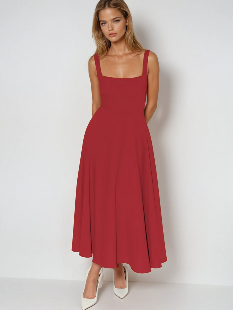 Trinity - Elegant Solid Sleeveless A-Line Midi Dress