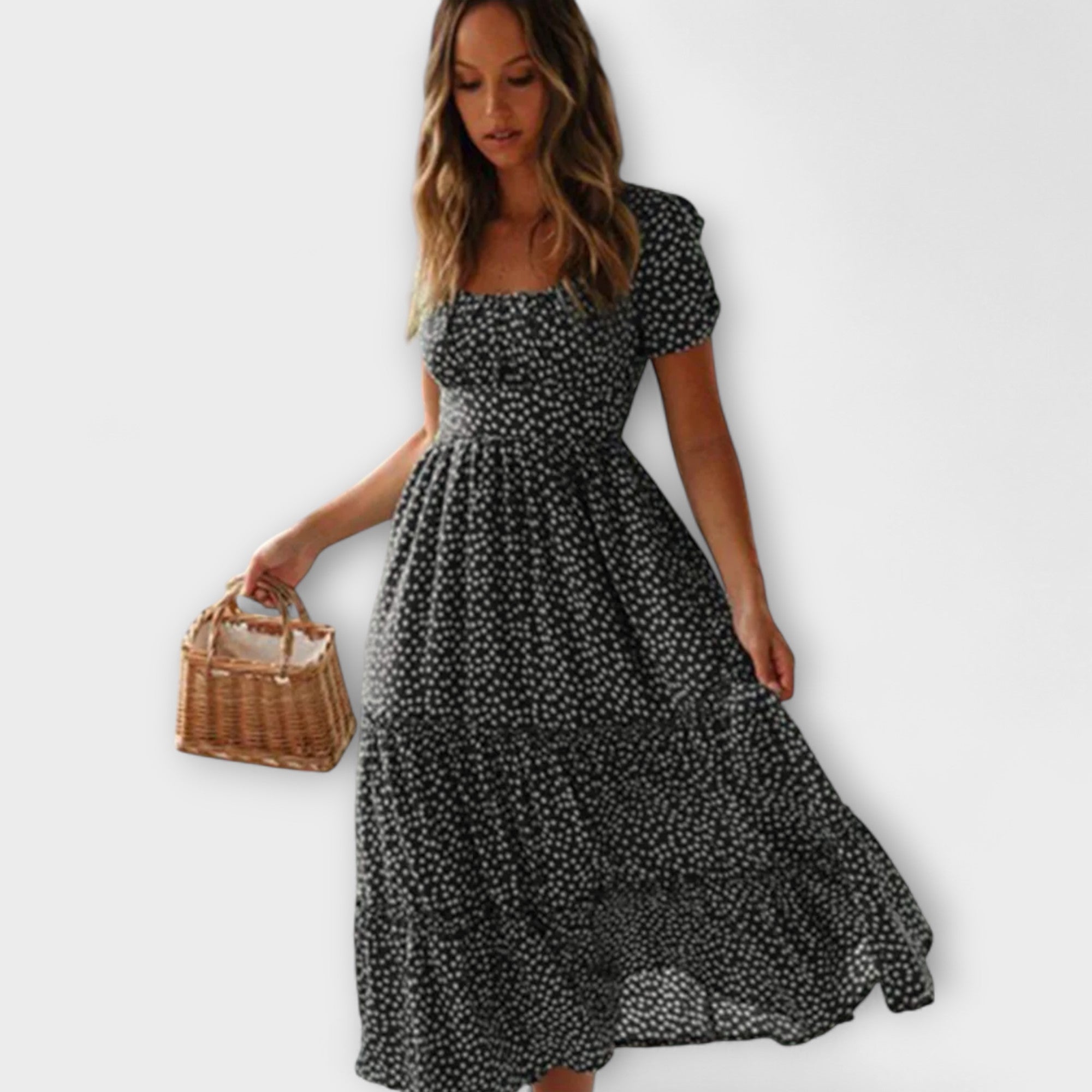 Vintage Floral Pattern Puff Sleeve Maxi Dress