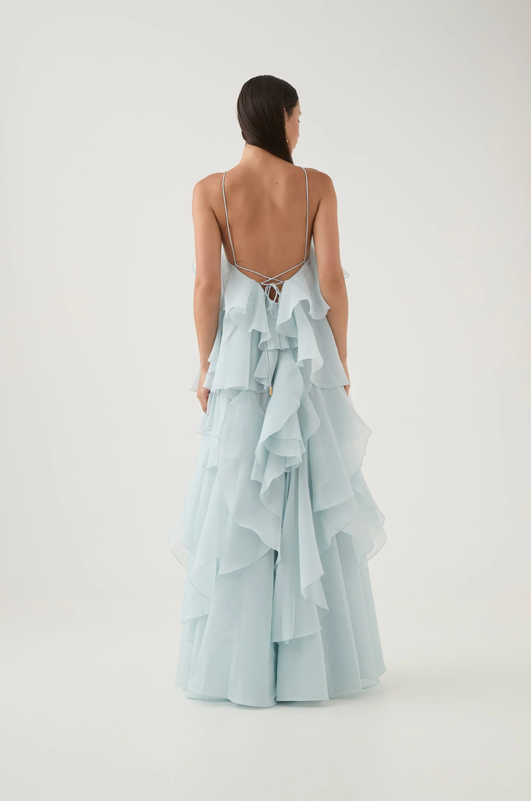 Nephele - Long Halter Ruffle Cocktail Dress