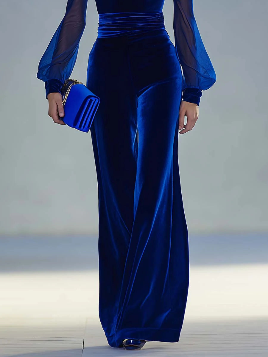 Izabela | Velvet Jumpsuit with Long, Transparent Sleeves