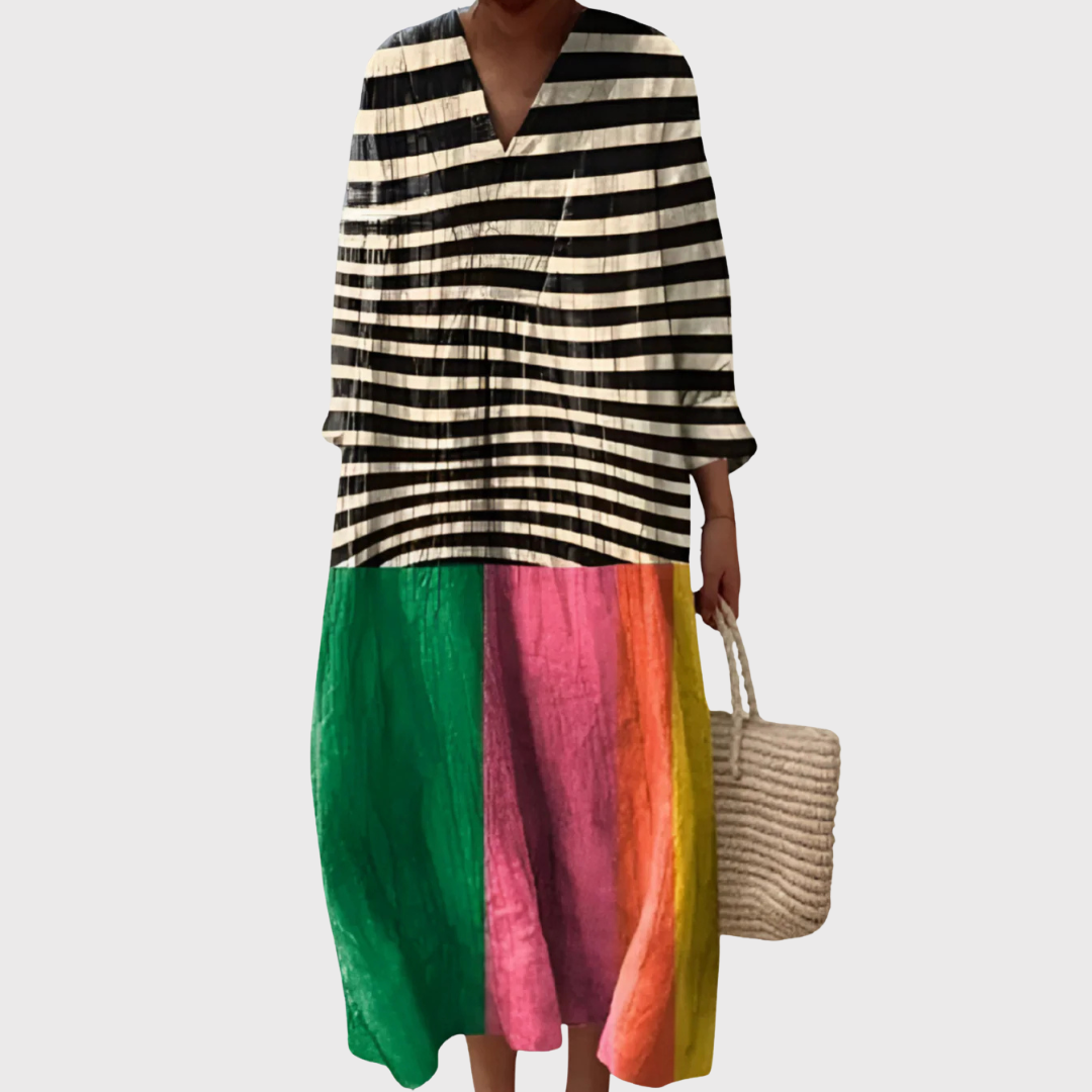 Bella | Striped & Rainbow Block Maxi Dress