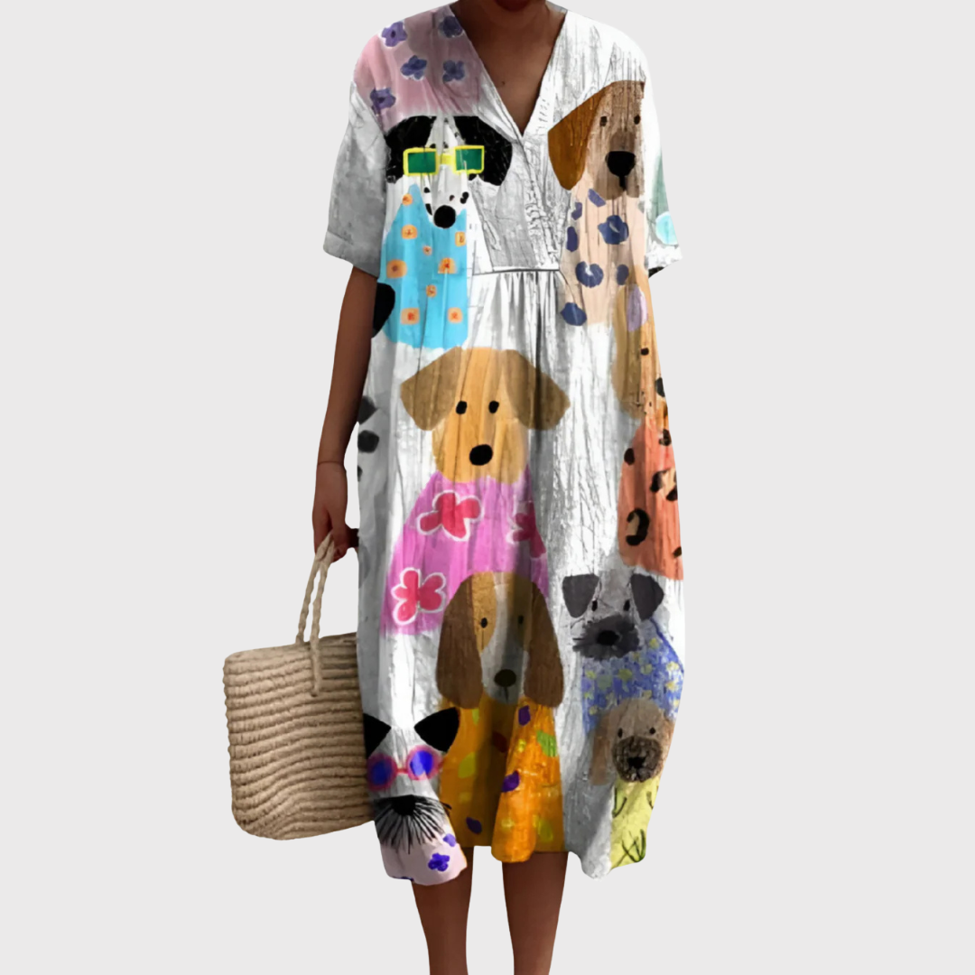 Darcie | Playful Pups Printed Midi Dress