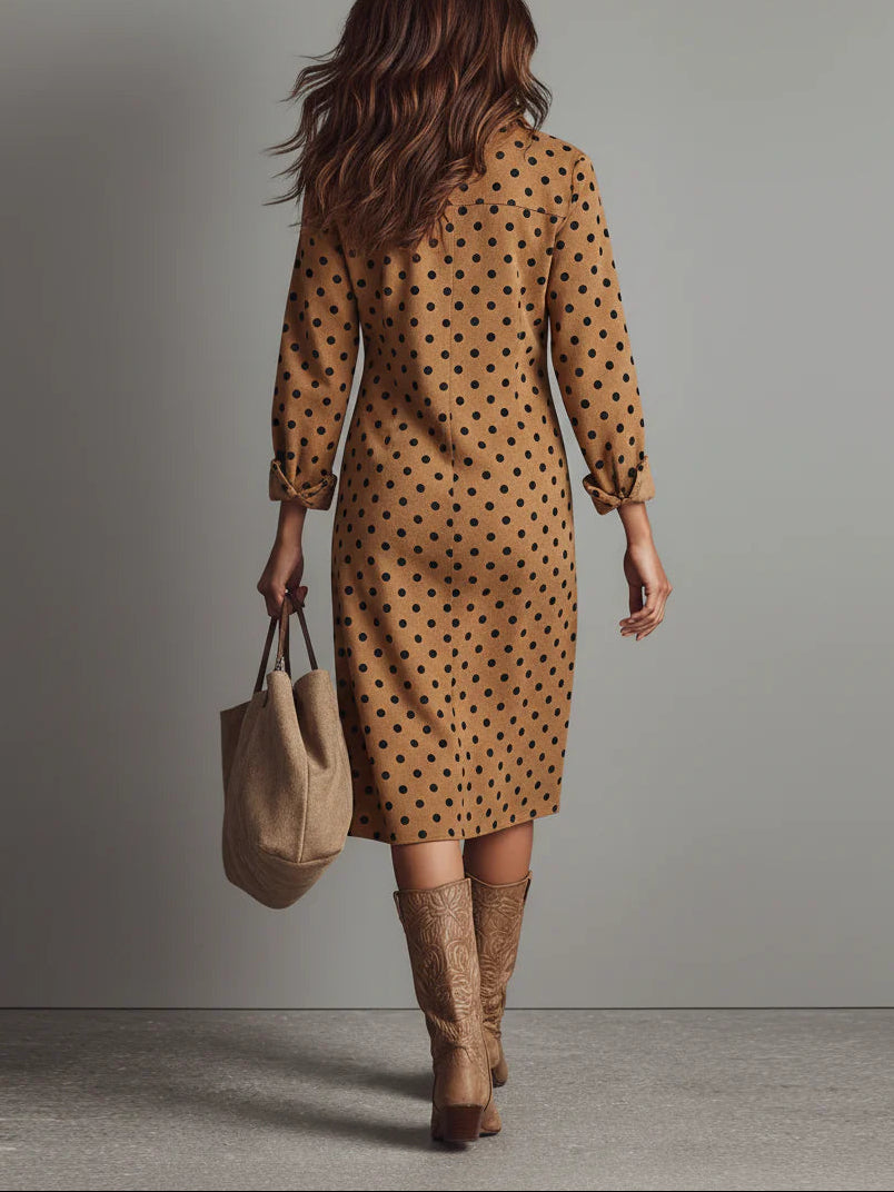 Midi Dress with Polka Dot Print in Eco-Leather