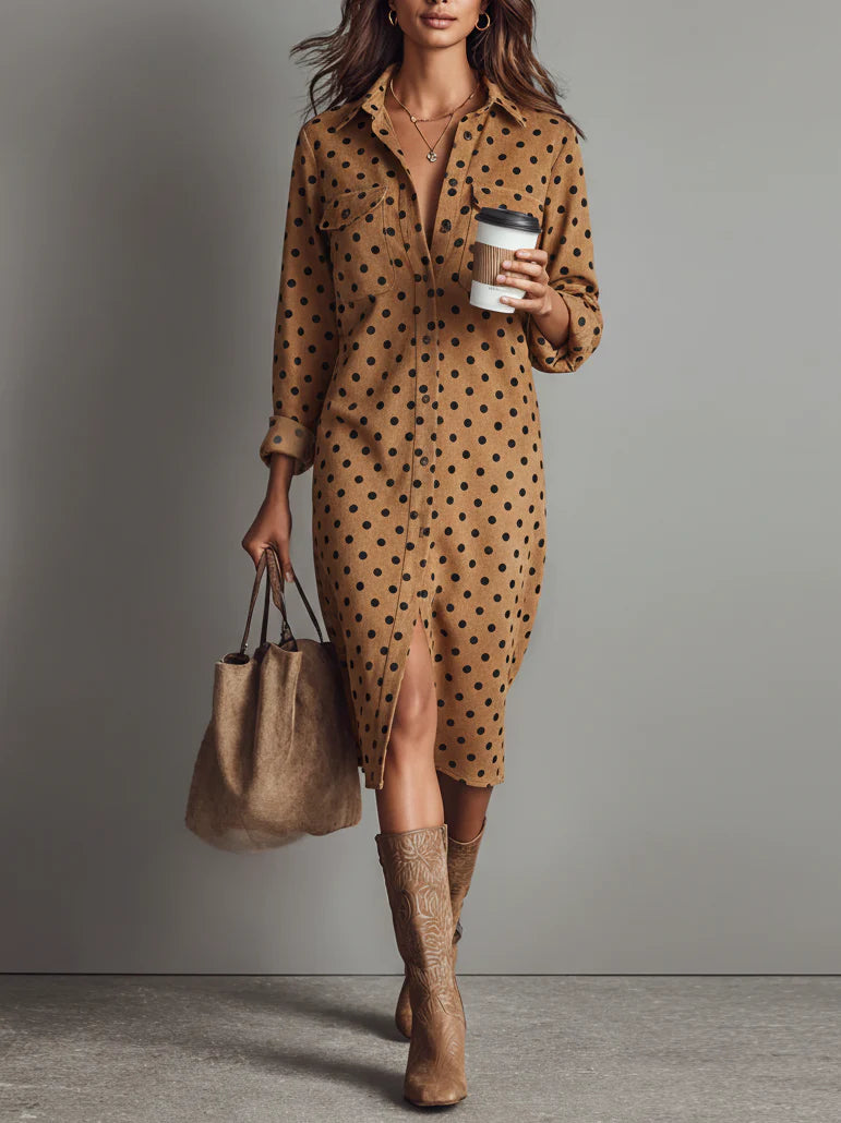 Midi Dress with Polka Dot Print in Eco-Leather