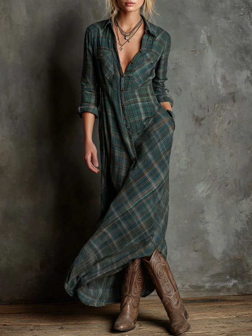 Ava | Long Dress with Green Reversed Edges