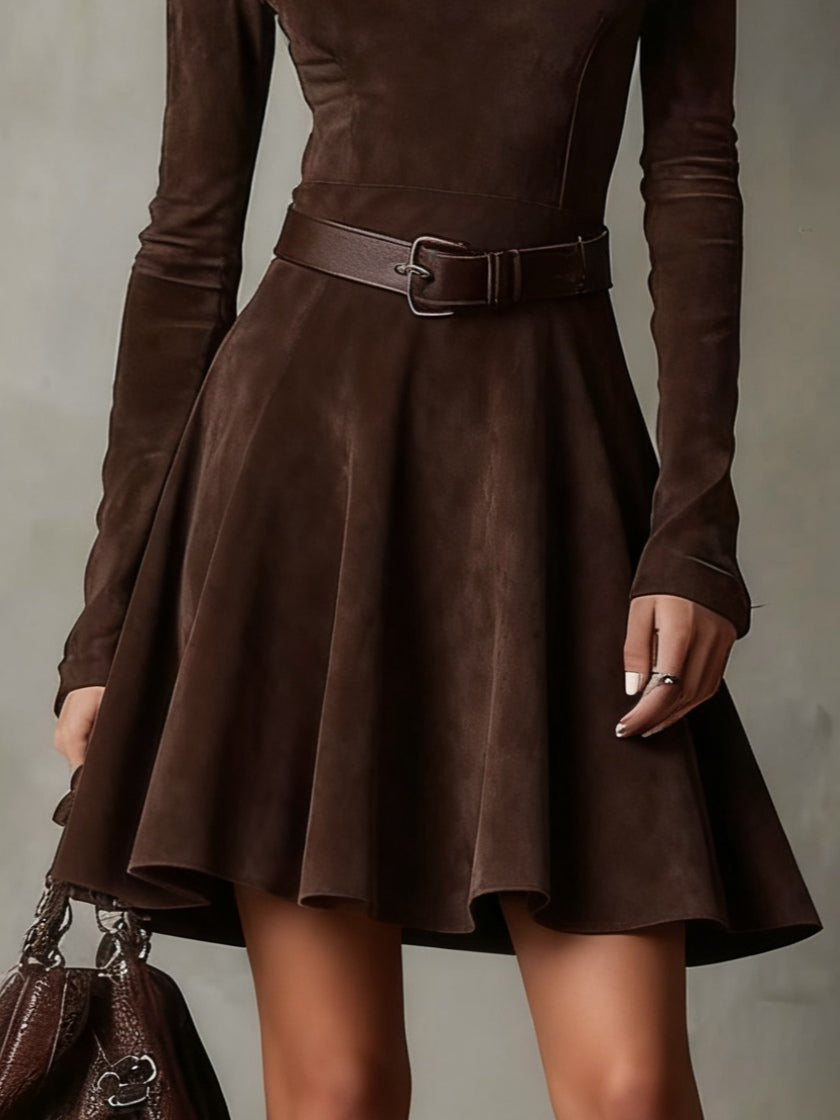 Vintage Dark Brown Suede Dress with Turtleneck