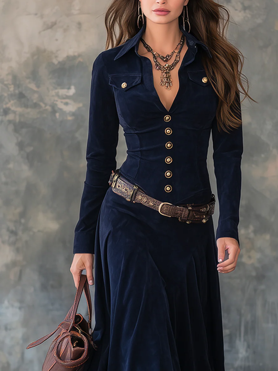 Iwona | Suede Maxi Dress with Belt