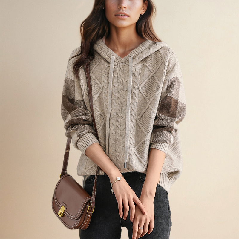 The Norielle – Cable Knit Hoodie Sweater