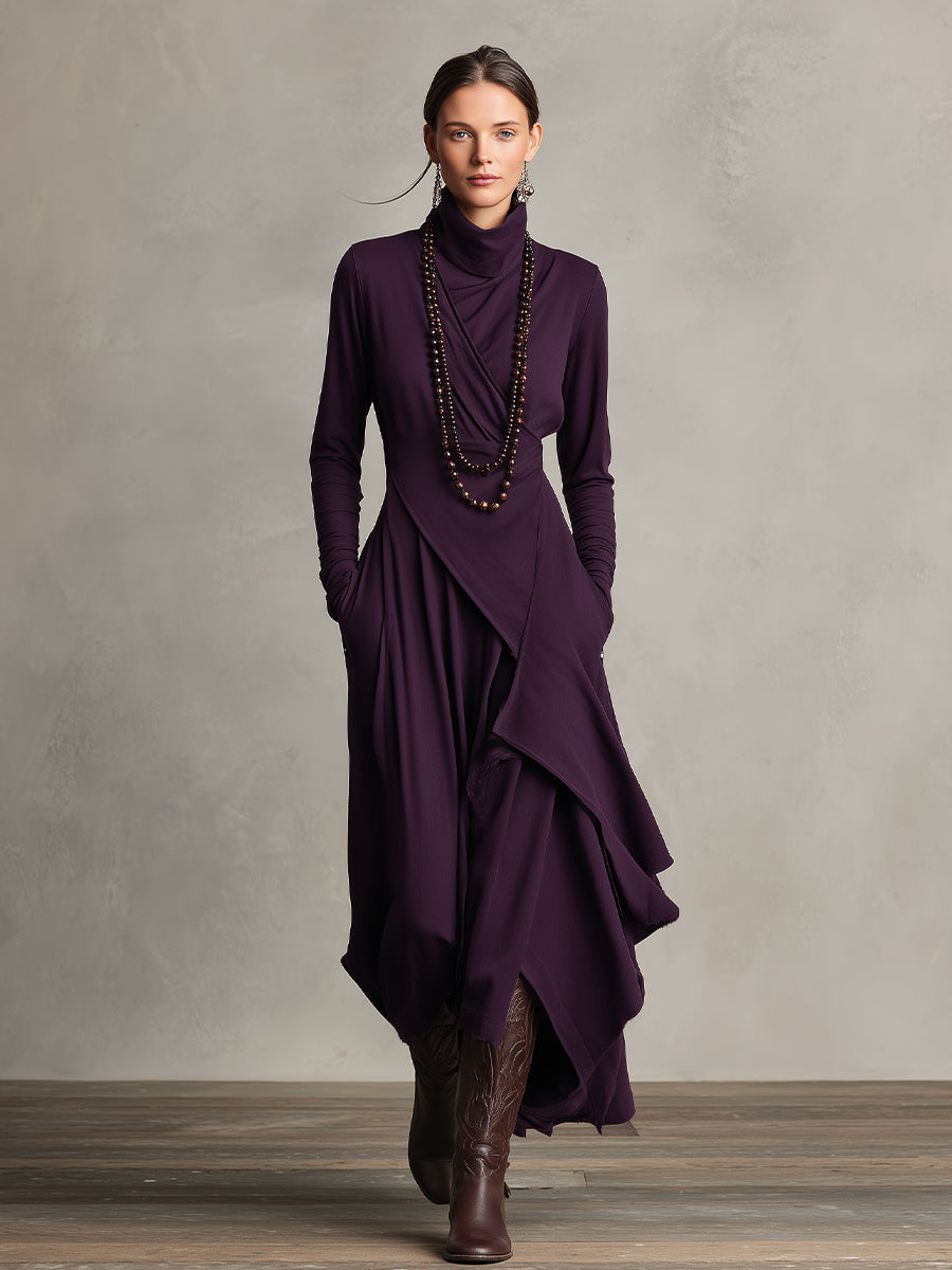 Natalia | Asymmetrical knitted maxi dress with a turtleneck