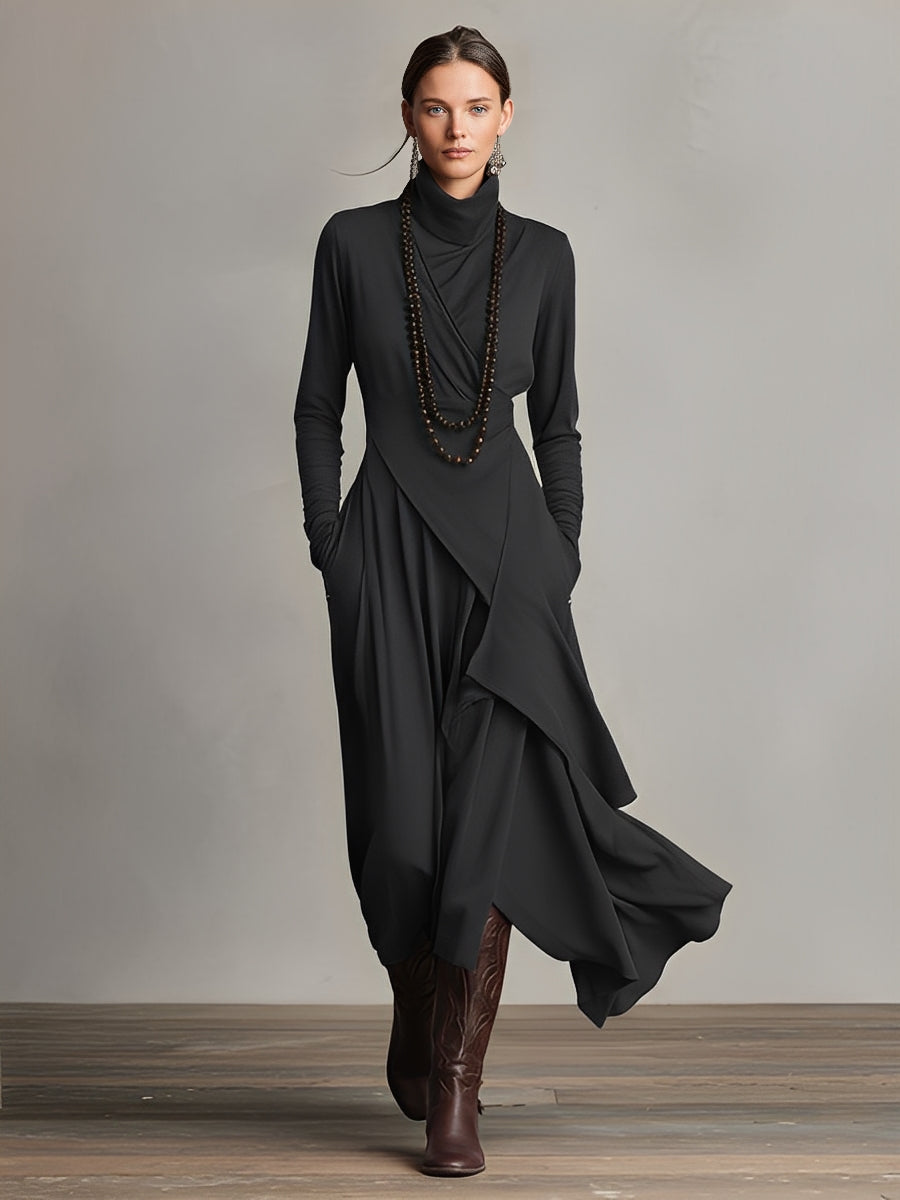 Natalia | Asymmetrical knitted maxi dress with a turtleneck
