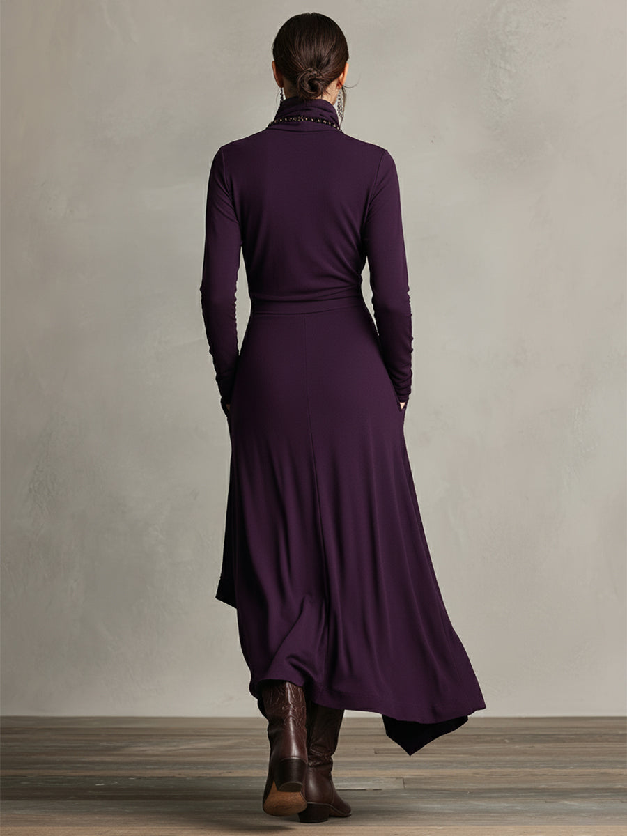 Natalia | Asymmetrical knitted maxi dress with a turtleneck