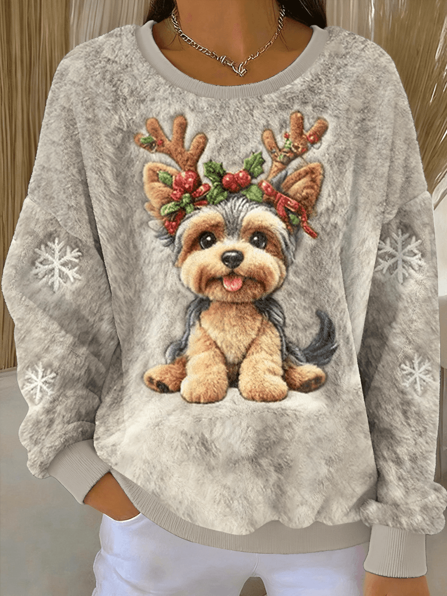 Christmas Sweatshirt with Dog Art Print